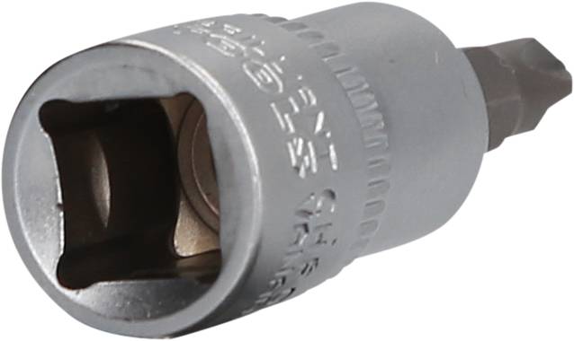 Bitaufsatz mit Vierkant-Aufnahme und Sechskant-Bit. Aus Metall gefertigt, geeignet für manuelle oder elektrische Schraubwerkzeuge.