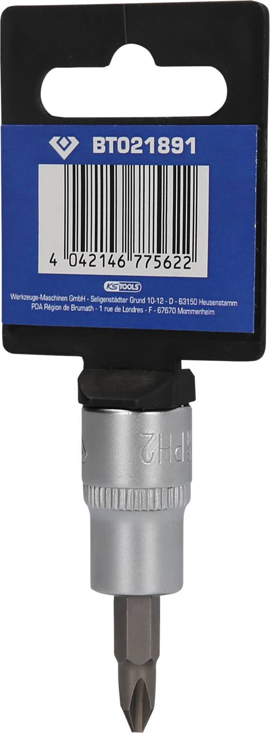 PH2 Bithalter mit Artikelnummer BT021891, silberne Metallspitze. Verpackung zeigt Barcode und Herstellerinformationen.