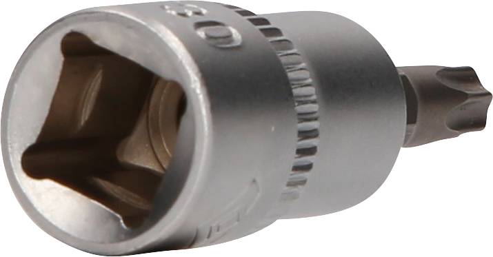 Ein Schraubendrehereinsatz mit Torx-Spitze und Vierkantaufnahme, geeignet zum Lösen oder Befestigen von Schrauben in maschinellen Anwendungen.