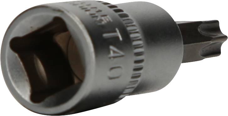 Ein silbernes Torx-Bit mit der Aufschrift 'T40', das zum Schrauben oder für handwerkliche Arbeiten genutzt wird.