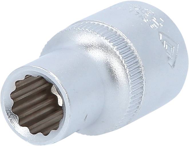 Stecknuss mit gerändeltem Rand, zylindrisch, silberfarben, mit Innenprofil für Schraubenschlüssel, wird für mechanische Arbeiten verwendet.