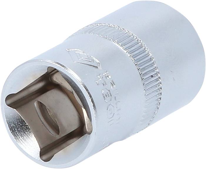 Ein silberner Steckschlüsselaufsatz aus Metall, zylindrisch geformt, ohne sichtbaren Griff oder Ratsche.