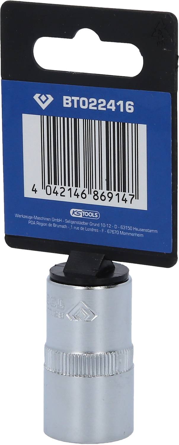 Stecknuss mit Barcode und Produktnummer BT022416. Verpackt zur Darstellung in einem Werkzeug- oder Baubedarfskatalog.