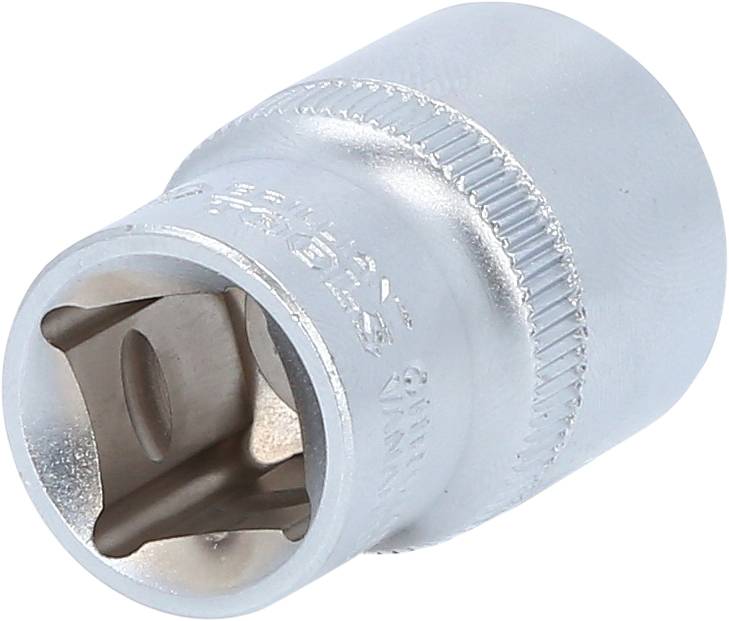 Eine silberne Sechskant-Stecknuss aus Metall, die für Schraubarbeiten verwendet wird.