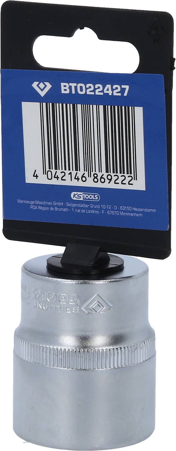 'Chrom-Vanadium-Einsatz mit Rändelung', auf einer blauen Verpackung mit einer Produktschlüsselnummer und einem Barcode.