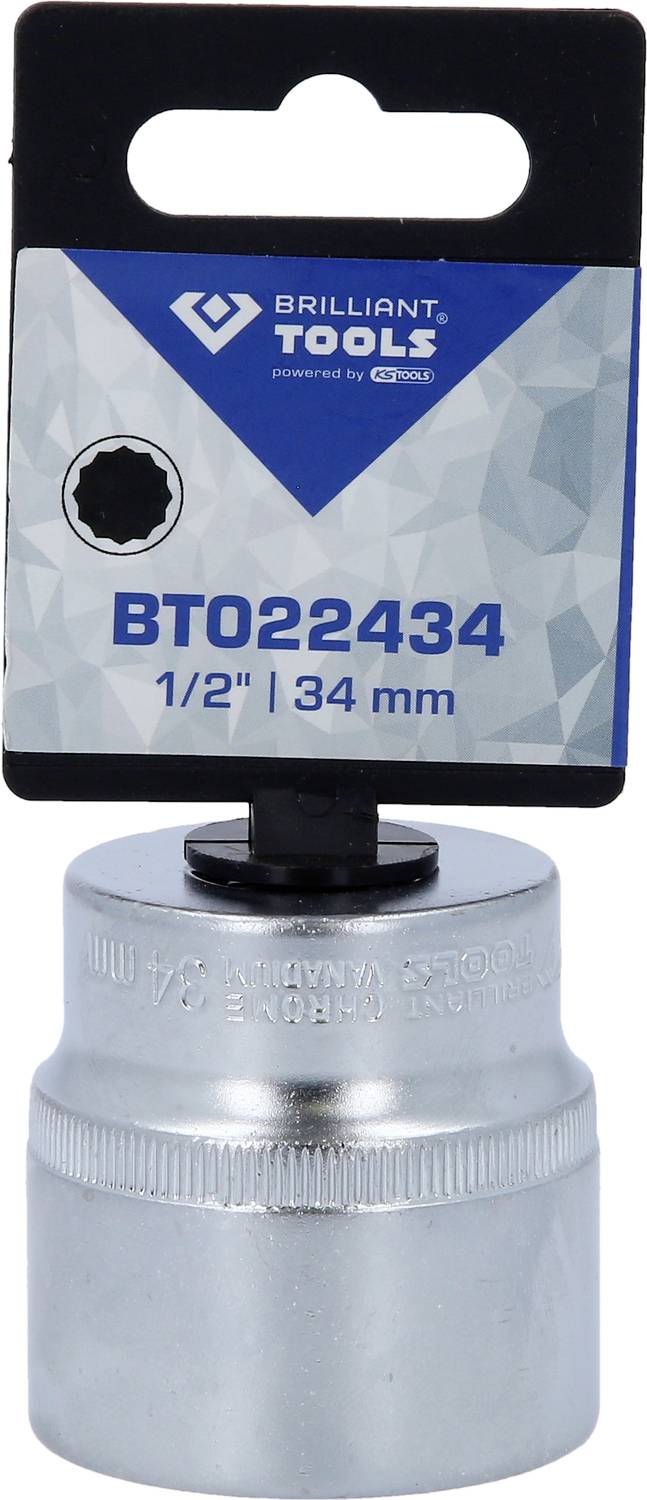 Steckschlüssel-Einsatz, Größe 34 mm, von 'Brilliant Tools', Artikelnummer BT022434, geeignet für 1/2 Zoll Antrieb.