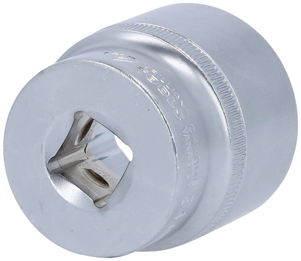 Metallische Stecknuss, zylindrische Form, zur Befestigung auf einem Schraubenschlüssel, geeignet für die Aufnahme von Schrauben und Muttern.