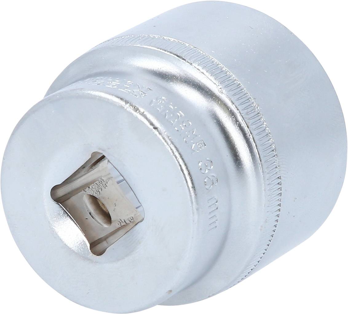 Metall-Steckschlüsseleinsatz in zylindrischer Form, 26 mm Durchmesser. Silbern mit geriffeltem Rand für besseren Halt.