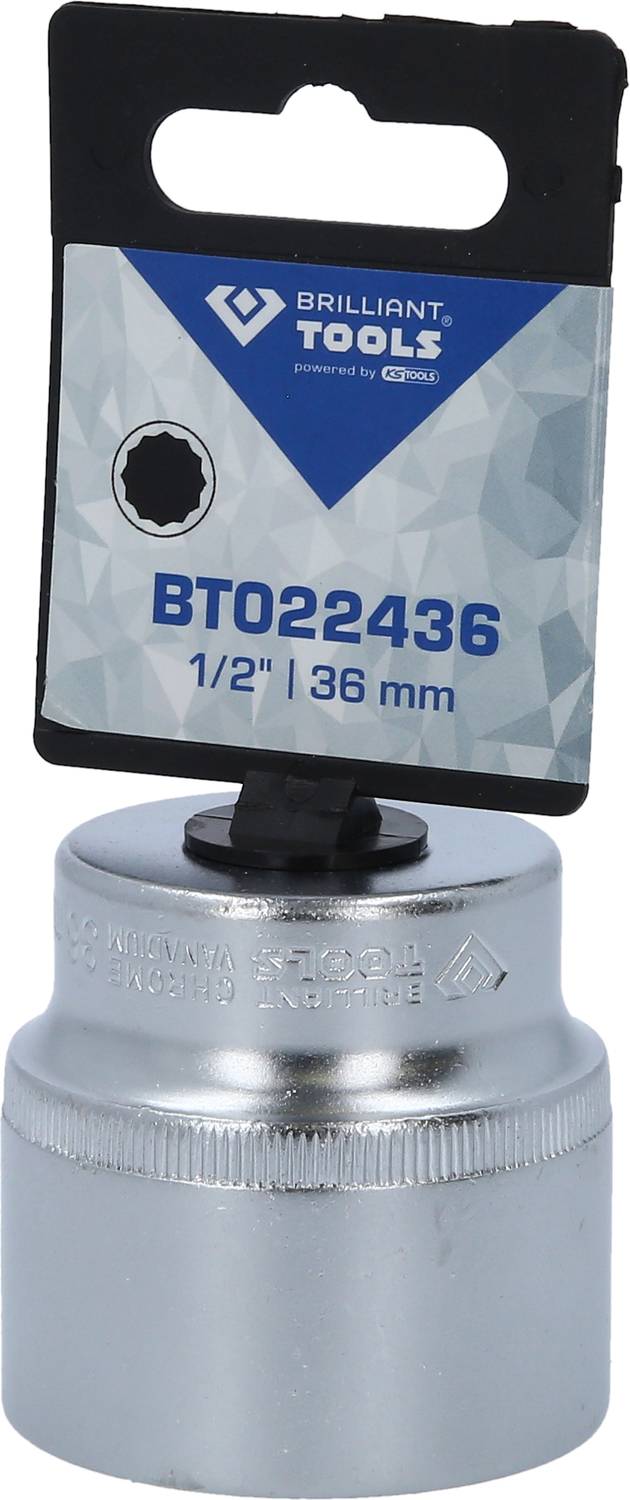 Stecknuss von Brilliant Tools, Größe 36 mm, mit Halterungsetikett oben. Produkt für Werkzeugeinsätze.