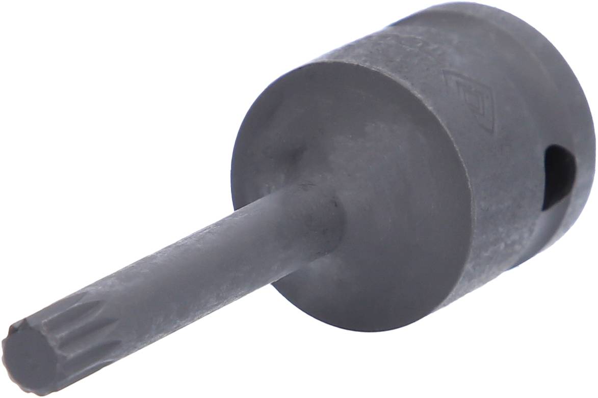 Bohrersatz in dunkelgrauer Farbe, bestehend aus einem zylindrischen Teil und einem gezahnten Schaft, zur Verwendung mit Bohrmaschinen.