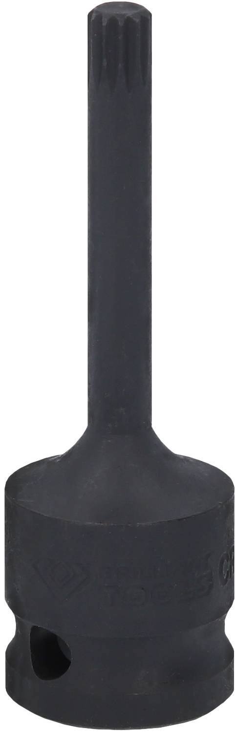 Schwarzer Steckschlüssel mit langer Sechskantschaft und rundem, geriffeltem Kopf, vor weißem Hintergrund.