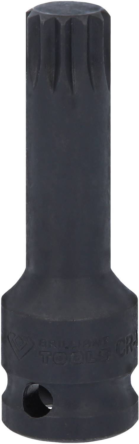 Ein schwarzer Steckschlüssel mit verlängertem Schaft und geriffeltem Ende. Entworfen für spezielle Schraub- und Befestigungsarbeiten.