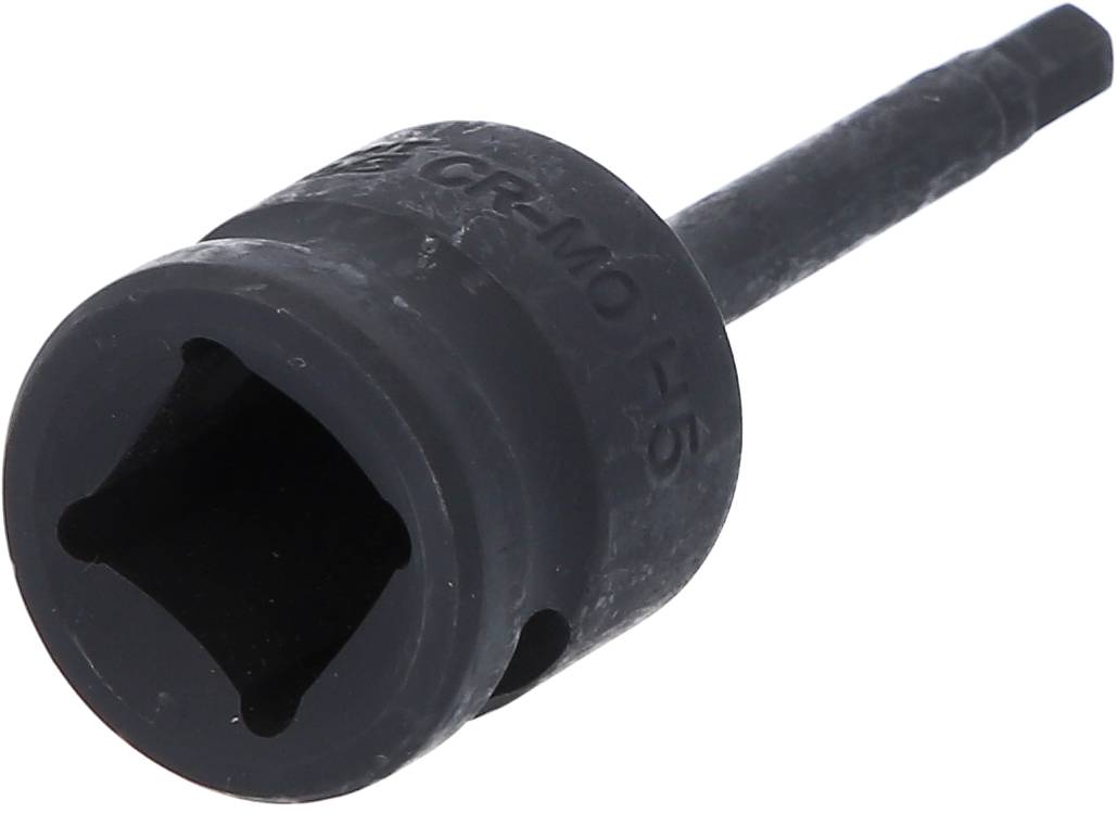 Eine schwarze Nuss mit langem Sechskant, verwendet für die Befestigung von Schrauben oder Muttern, aus robustem Stahlmaterial.