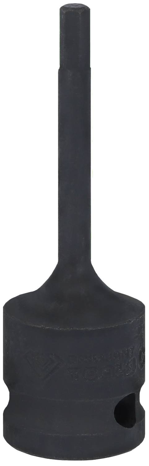 Ein langer, schwarzer Werkzeugaufsatz aus Metall. Geeignet für maschinelle Anwendungen, möglicherweise zur Befestigung oder Montage.
