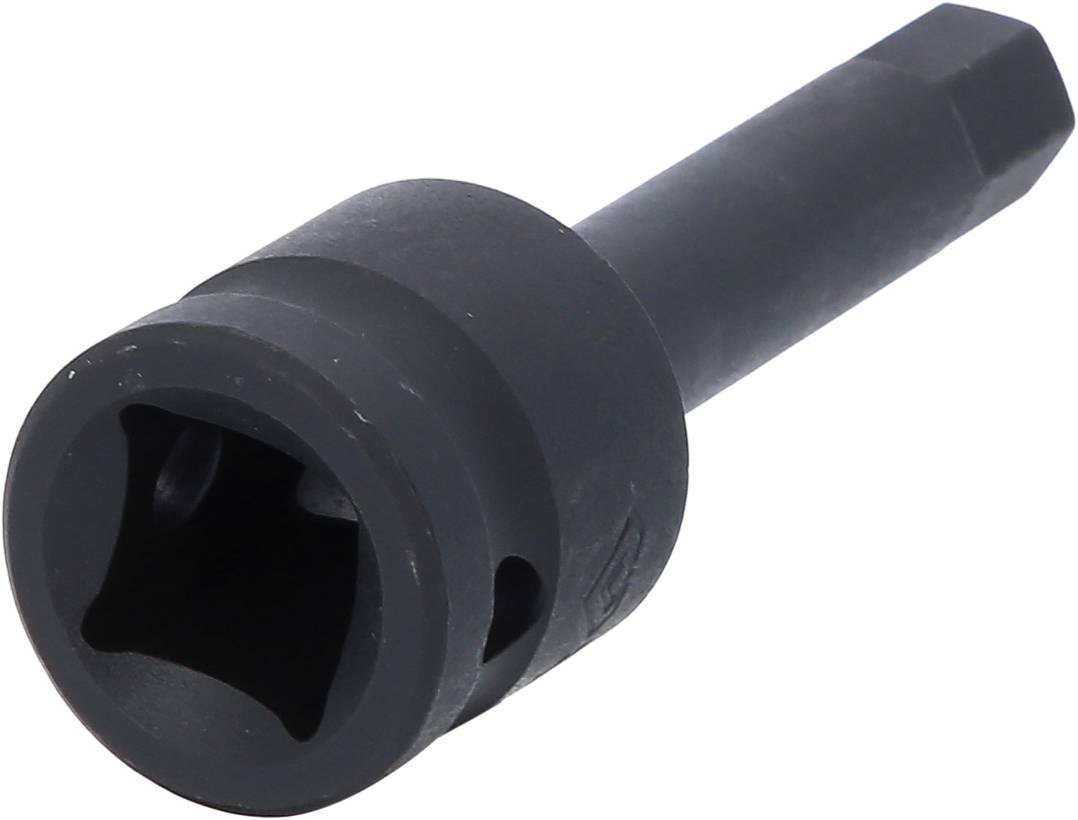 Ein schwarzer Steckschlüsseladapter mit Sechskantaufnahme für die Verbindung von Werkzeugen in mechanischen Anwendungen.