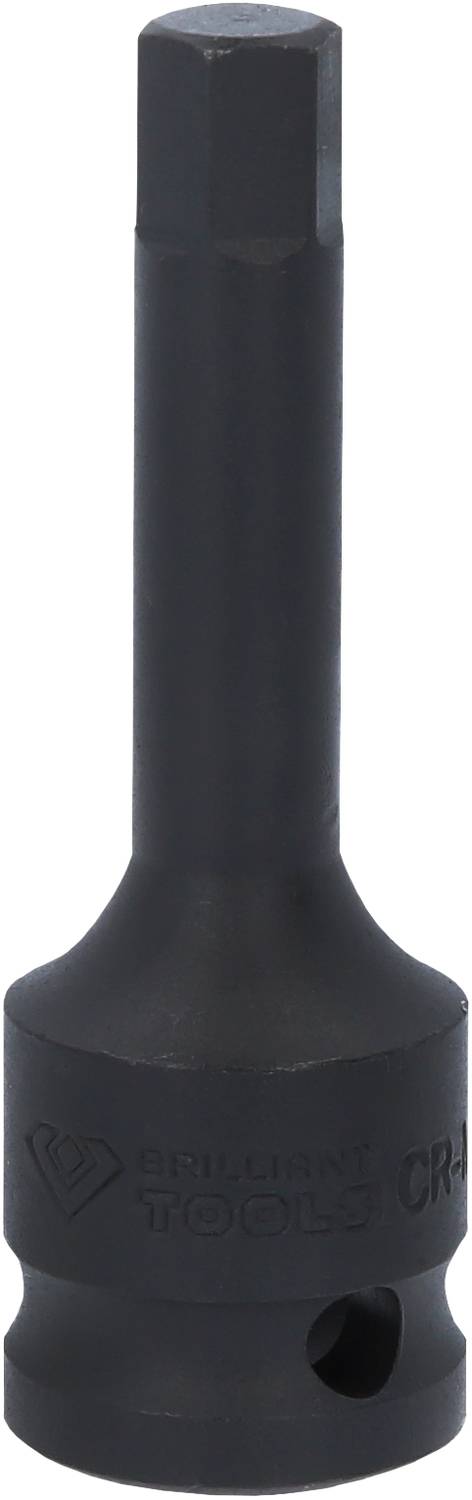 Schwarz beschichteter Sechskant-Bitaufsatz mit langem Schaft, verwendet zur Befestigung oder Lockerung von Schrauben, Aufschrift 'Brilliant Tools'.
