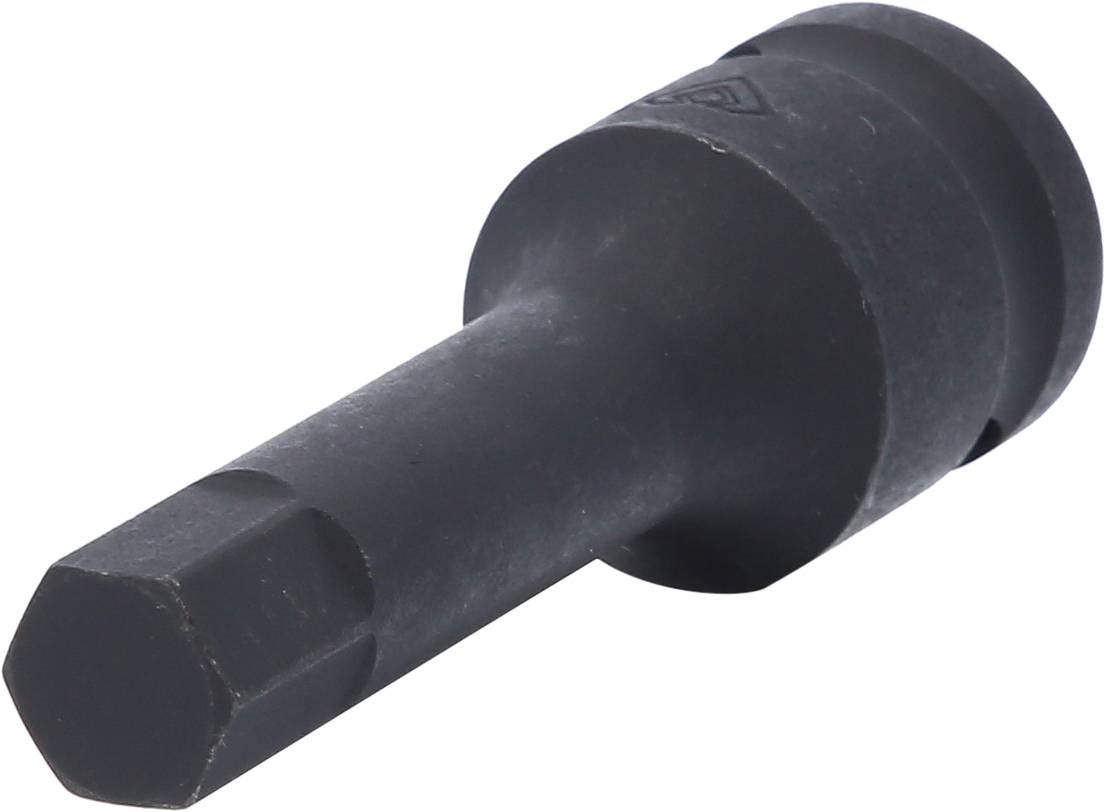 Sechskant-Steckschlüssel aus Metall, schwarz, mit einem zylindrischen Griff und sechskantiger Spitze, zum Festziehen von Schrauben.