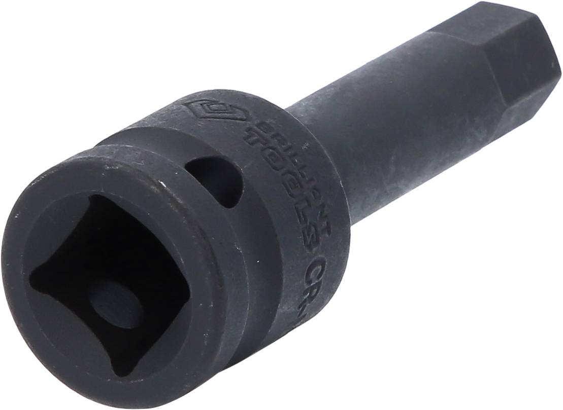 Schwarzer Sechskant-Bit-Aufsatz aus Metall zur Verwendung mit Steckschlüsseln.