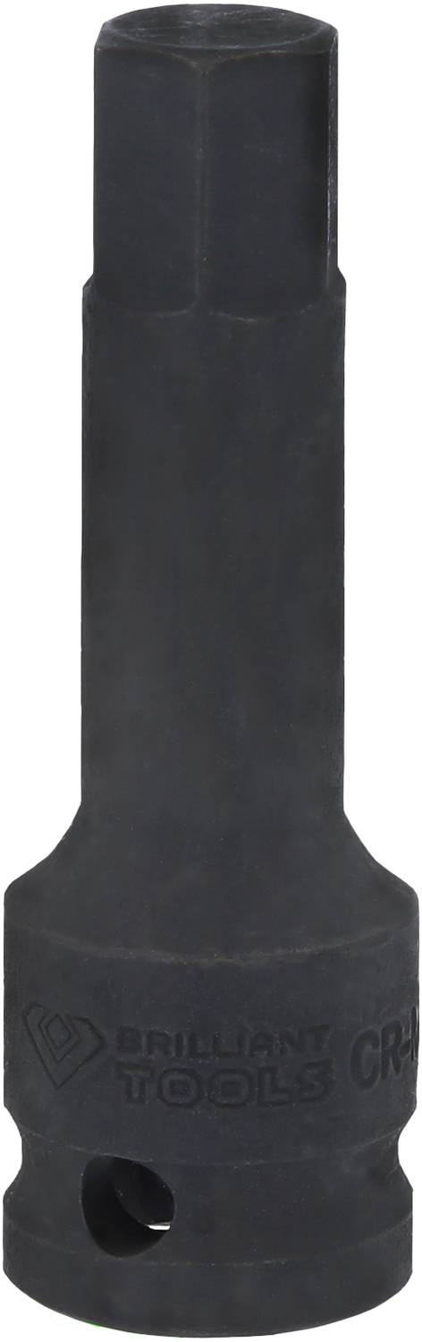 Schwarze Stecknussadapter mit sechskantigem Ende und Aufschrift 'BRILLIANT TOOLS CR-MO'. Verwendet für Werkzeugverbindung.