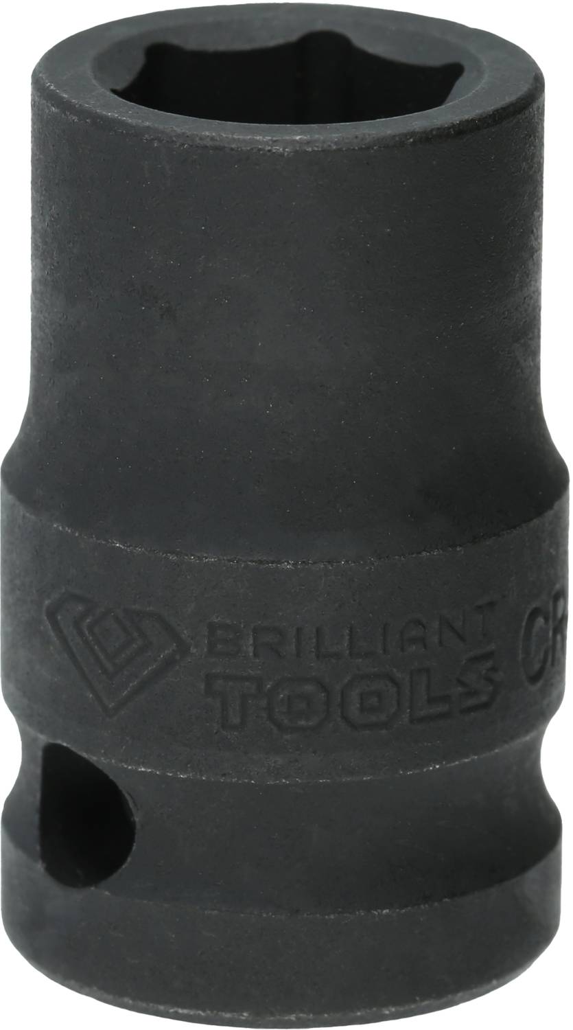 Schwarze Stecknuss mit eingeprägtem Schriftzug 'BRILLIANT TOOLS'. Verwendet für mechanische Arbeiten.