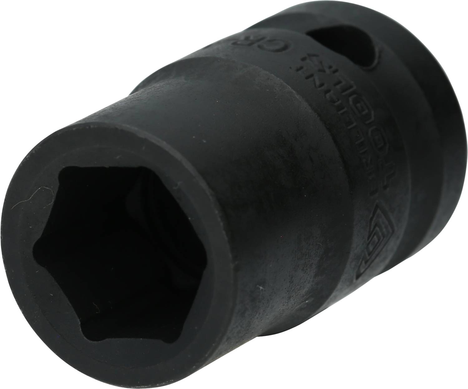 Eine schwarze Stecknuss aus Metall, geeignet für den Einsatz mit einem Drehmomentschlüssel oder Ratsche; robustes Design.