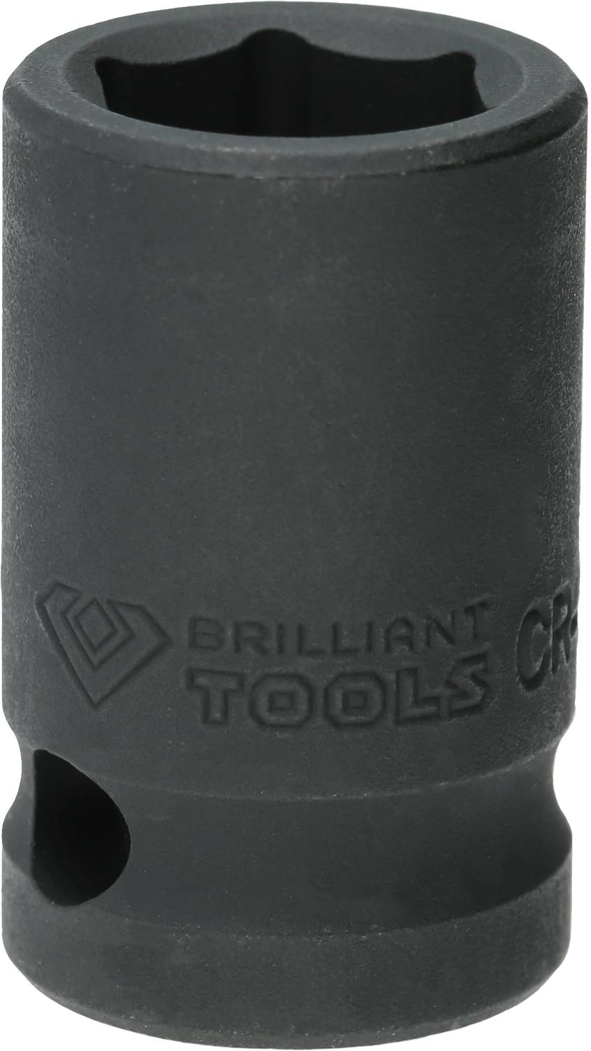 Eine schwarze Nuss für den Einsatz mit einem Schlagschrauber, aus robustem Material mit der Aufschrift 'Brilliant Tools'.