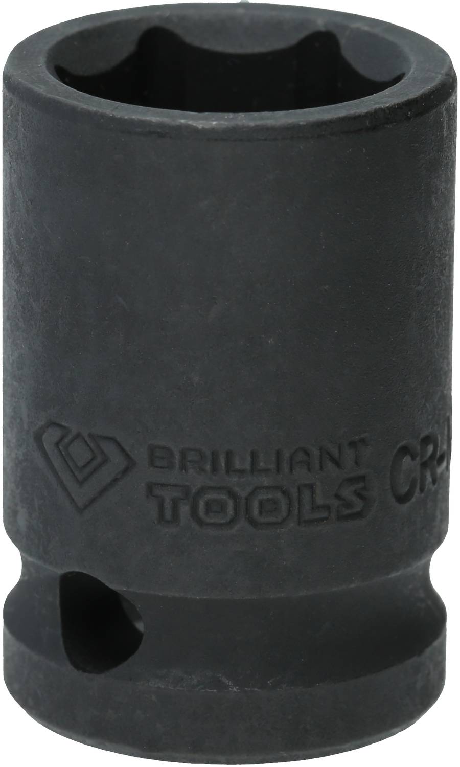 Eine schwarze Stecknuss mit der Aufschrift 'Brilliant Tools CR-MO' für den Einsatz mit einem Drehmomentwerkzeug.