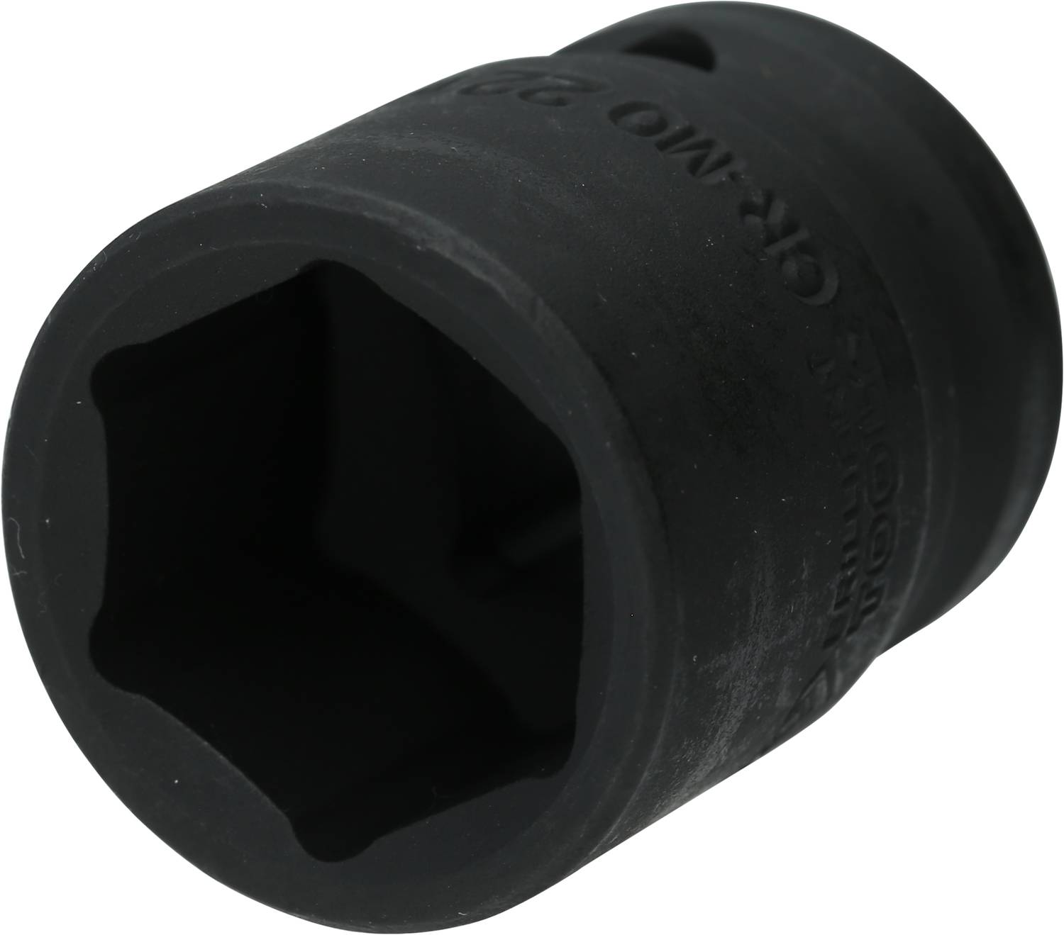 Ein schwarzer Steckschlüsselaufsatz mit quadratischer Innenform, geeignet für den Einsatz mit einem Drehmomentschlüssel oder Schraubenschlüssel.