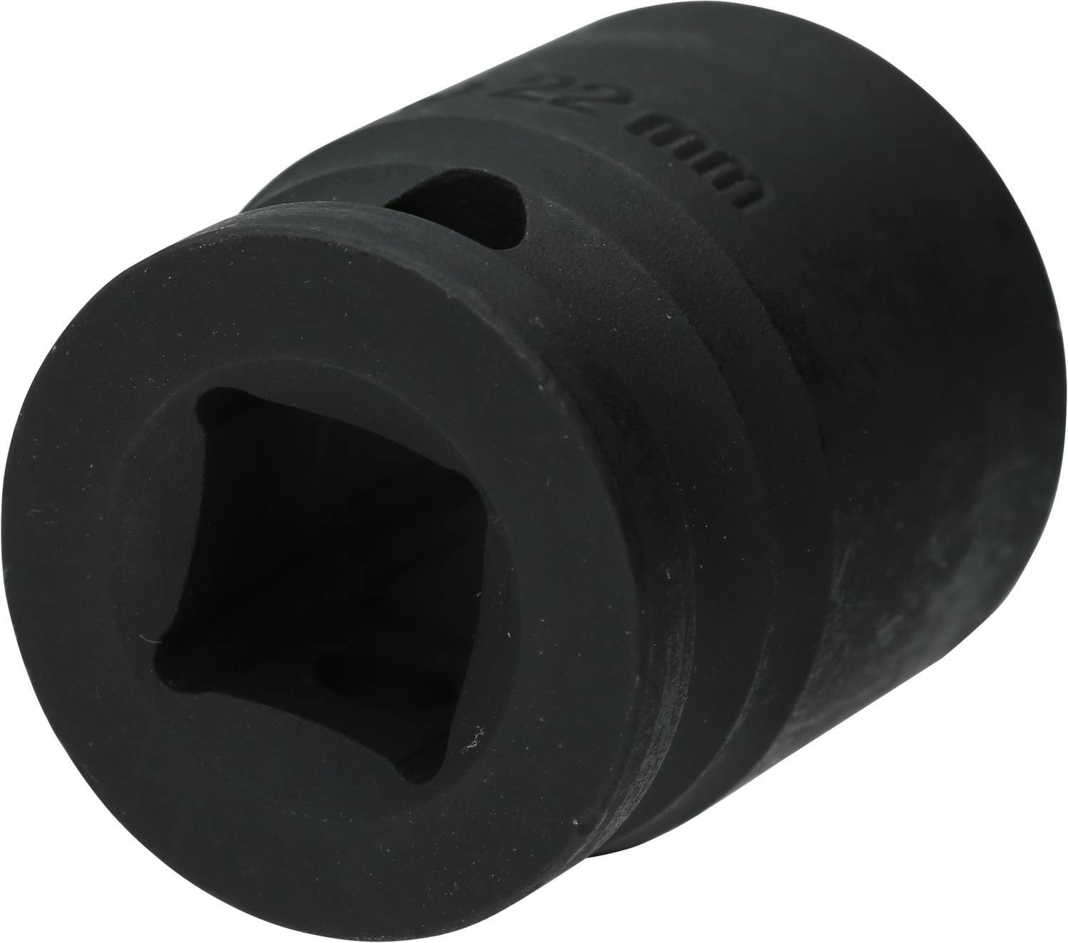 Steckschlüsselnuss aus schwarzem Metall mit Markierung '22 mm', geeignet für mechanische Arbeiten oder Fahrzeugeinstellungen.
