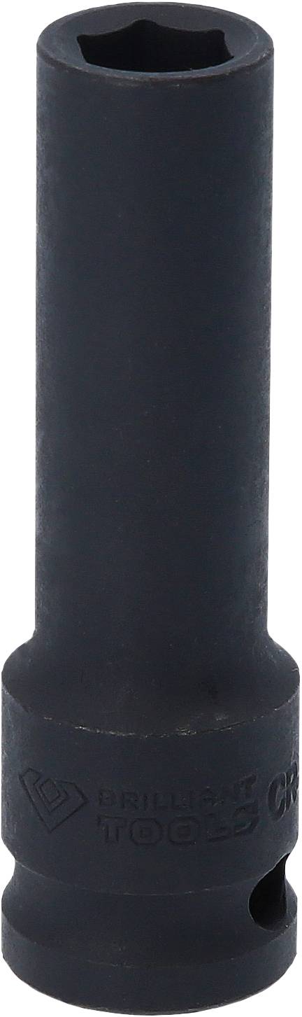 Eine schwarze lange Steckschlüssel-Einsatz mit sechskantiger Öffnung.