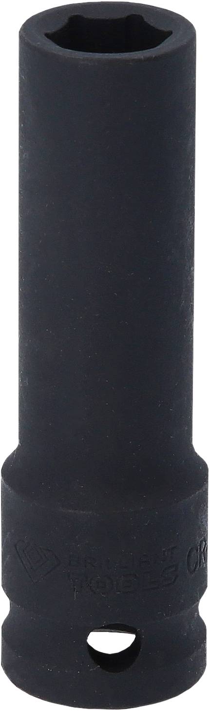 Eine lange, schwarze Stecknuss mit sechskantiger Öffnung, geeignet für Spezialwerkzeuge oder Kfz-Reparaturen.