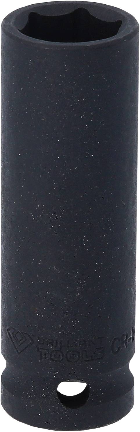 Schwarze Nuss Steckschlüssel, sechskant, mit Logo und Spezifikationen auf der Oberfläche.