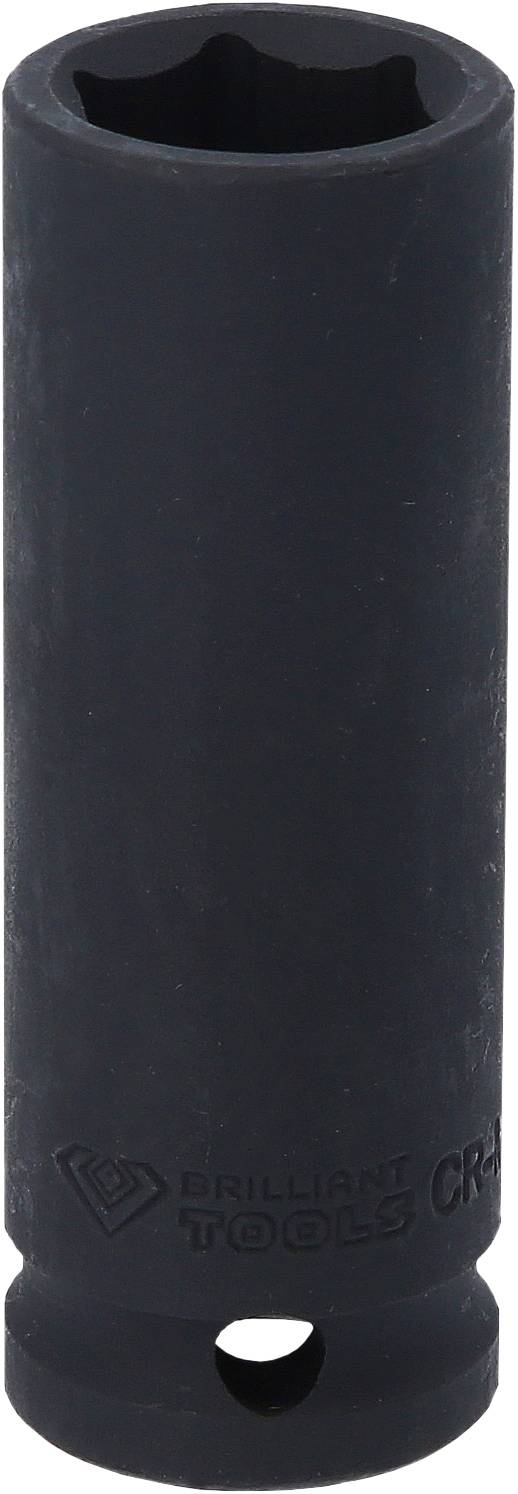 Eine schwarze Stecknuss, vermutlich aus Metall, mit der Aufschrift 'Brilliant Tools CR-MO' auf der Oberfläche.