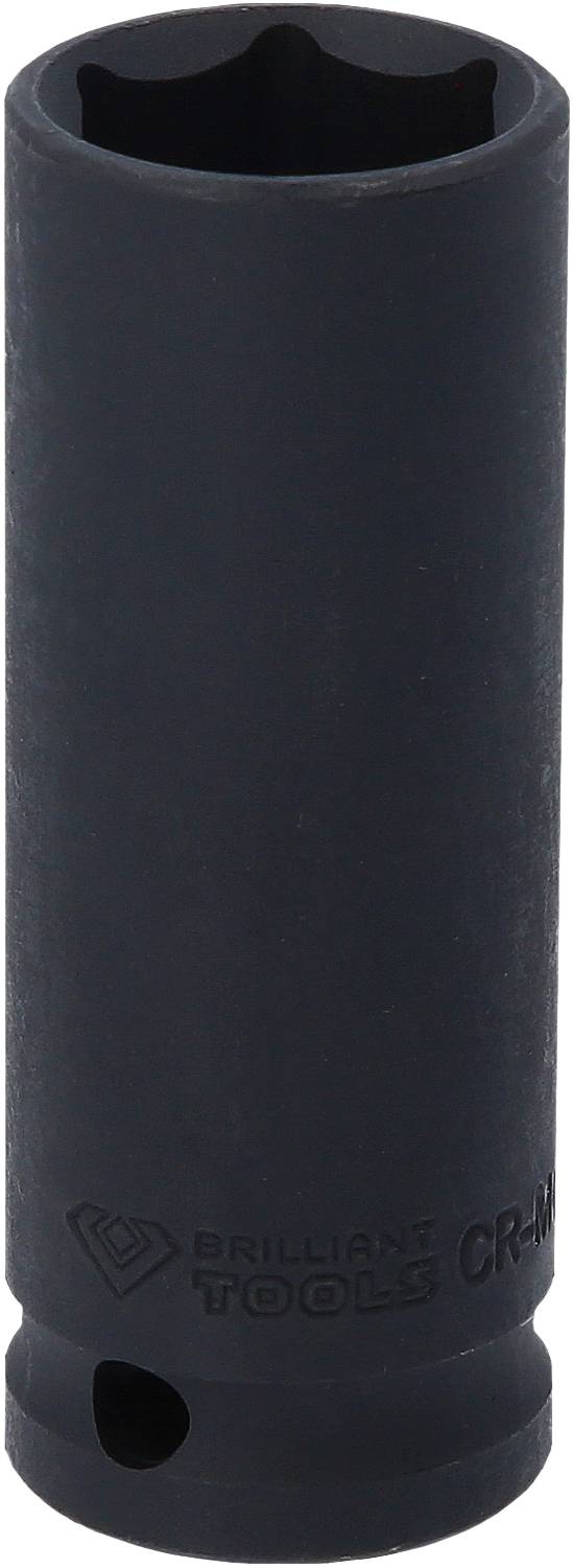 Schwarze Steckschlüssel-Nuss mit abgerundetem Ende und seitlicher Markierung, geeignet für den Einsatz mit Werkzeugen.