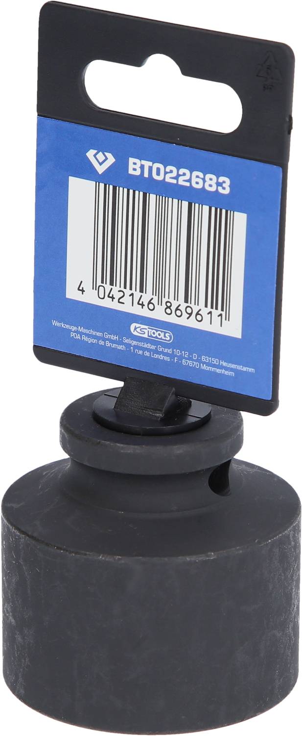 Ein schwarzer Werkzeugaufsatz mit Produktetikett und Strichcode von KS Tools.