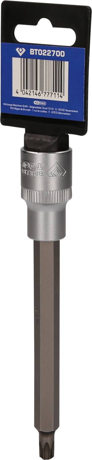 Schraubendreheraufsatz, Marke des Herstellers sichtbar. Verpackt mit blauem Etikett und Barcode oben.