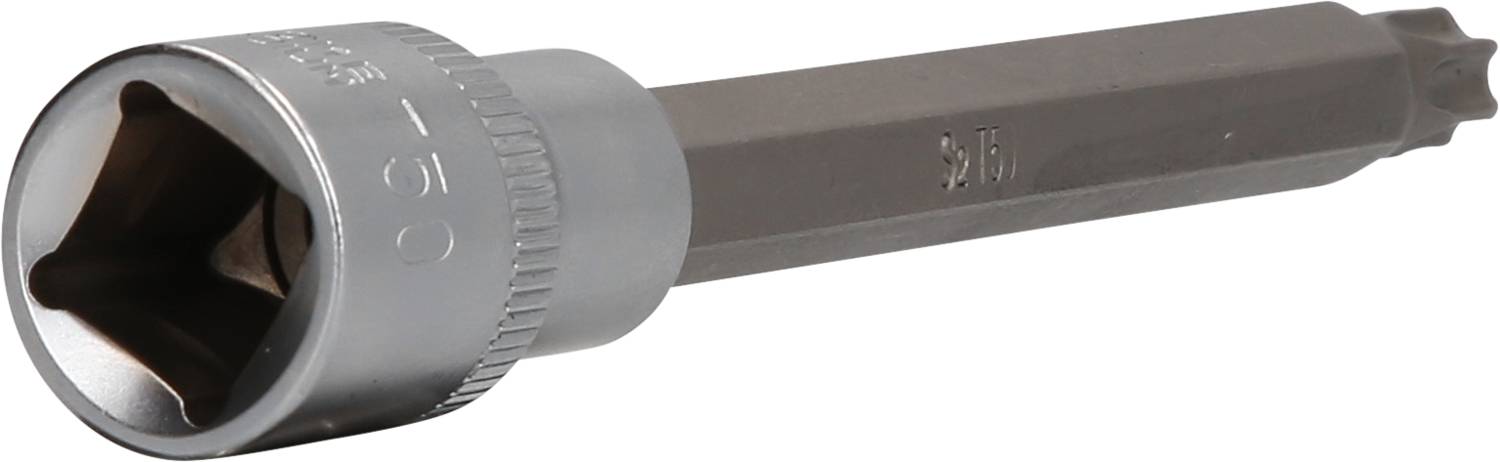 Torx-Bit mit sechskantiger Schaft und silbernem Kopf; verwendet zum Lösen oder Anziehen von Torx-Schrauben in mechanischen Anwendungen.