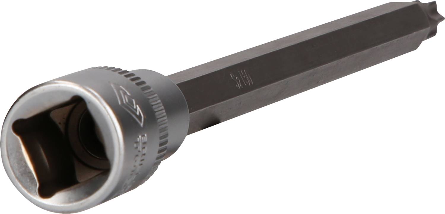 Ein sechskantiger Schraubenschlüsselaufsatz aus Metall, der für Arbeiten an Fahrzeugen oder Maschinen verwendet wird.