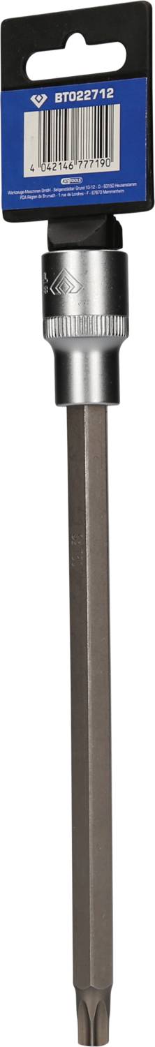 Ein langer Schraubendreherbit mit blauem Etikett oben; geeignet für Sechskantschrauben.