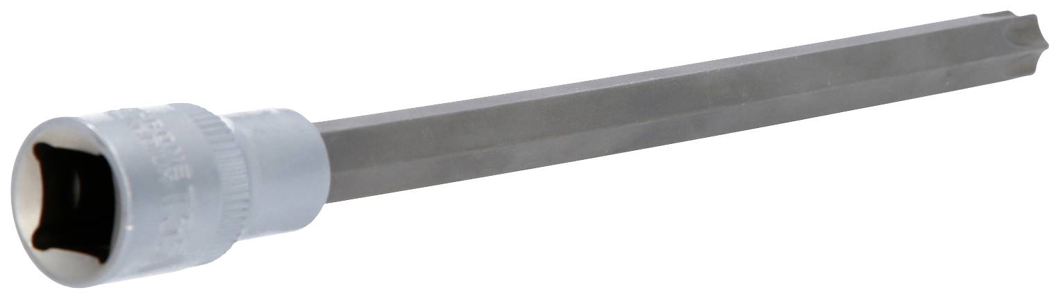Ein langer Steckschlüsselaufsatz mit sechseckiger Stahlverlängerung zum Anziehen oder Lösen von Muttern und Schrauben.
