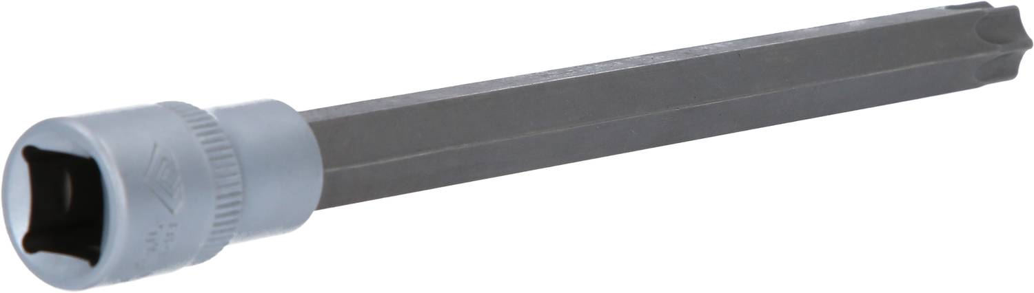 Ein langer Steckschlüssel mit sechseckigem Schaft und einer sechseckigen Steckbuchse. Geeignet für die Anwendung mit Schrauben.