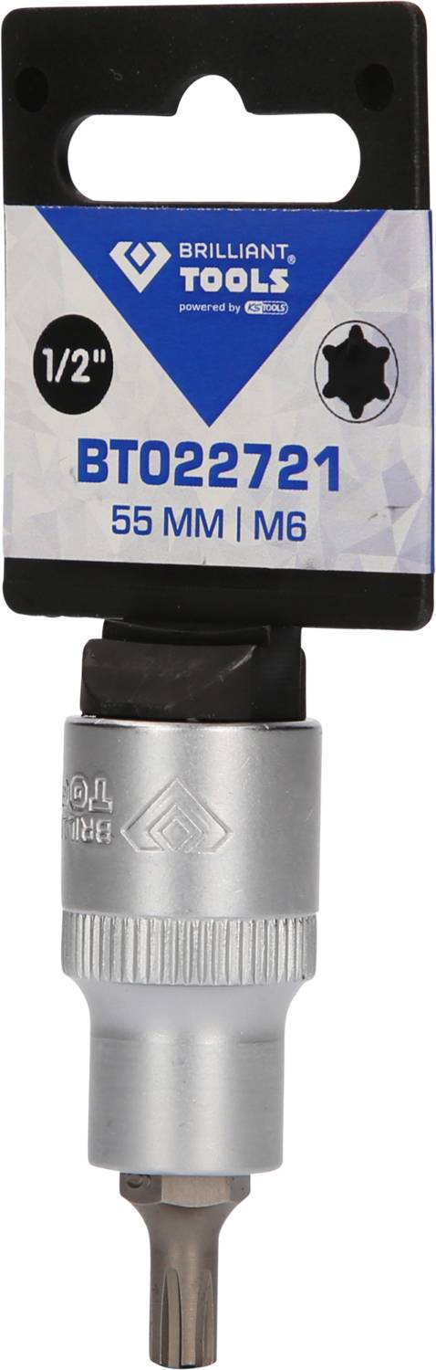Stecknuss mit Halterung, Marke 'Brilliant Tools', Modellnummer BT022721, Größe: 55 mm, Verbindung: 1/2 Zoll, Profil: M6.
