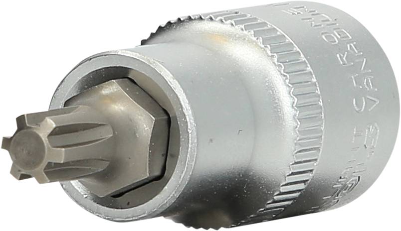 Nahaufnahme eines silbernen Drehmomentschlüssels mit einem Torx-Bit.