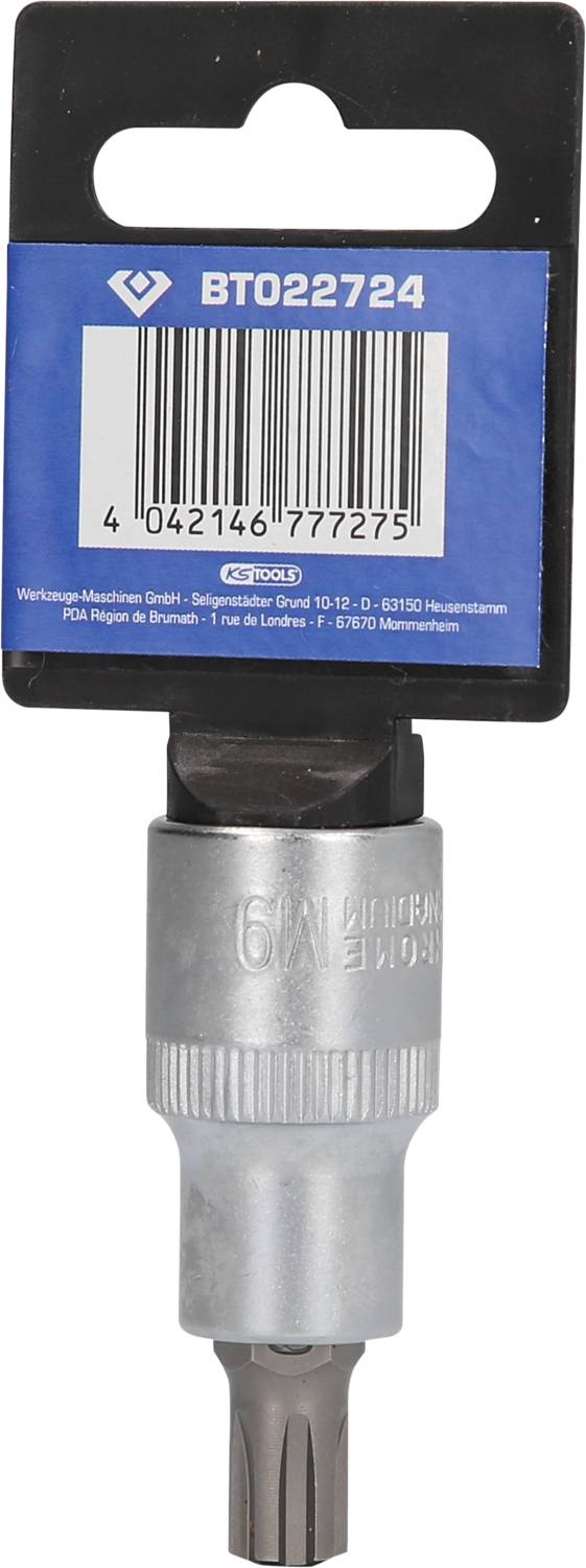 Torx-Bit mit Verpackung, Modellnummer BT022724, von Montagetechnik Müller. Silberner Sechskant-Bit mit T20-Torx-Kopf.