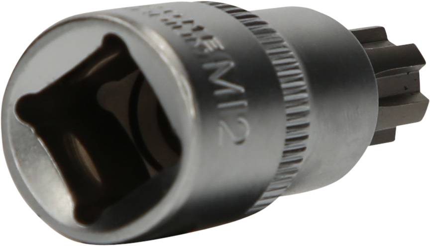 Metallischer Torx-Bit, Größe M12, für Schraubarbeiten, Nahaufnahme mit Fokus auf Kopf und Verzahnung.