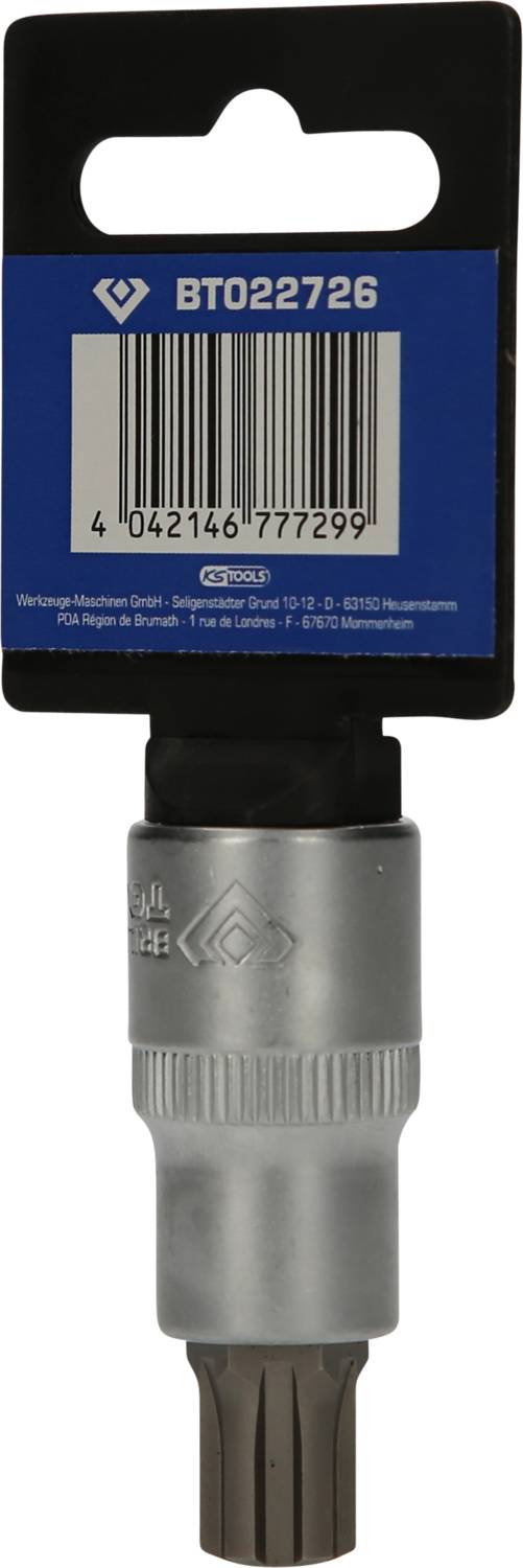'Hazet Werkstatt-Werkzeug' zeigt einen Werkzeugaufsatz mit schwarzem Griff und blauem Etikett mit der Aufschrift 'BT022726'.