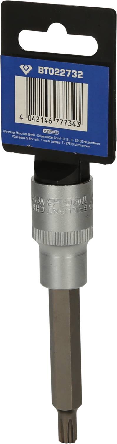 Bitsatz mit hexagonalem Schaft, Metalloberfläche, etikettiert mit 'BT022732' und Barcode. Geeignet für Werkzeuge, Heimwerkerbedarf.