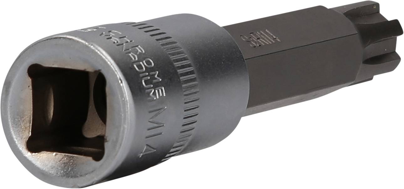 Stecknuss mit Torx-Bit-Einsatz. Metallisch, zylindrisch, geeignet für Schraubarbeiten in verschiedenen Anwendungen.