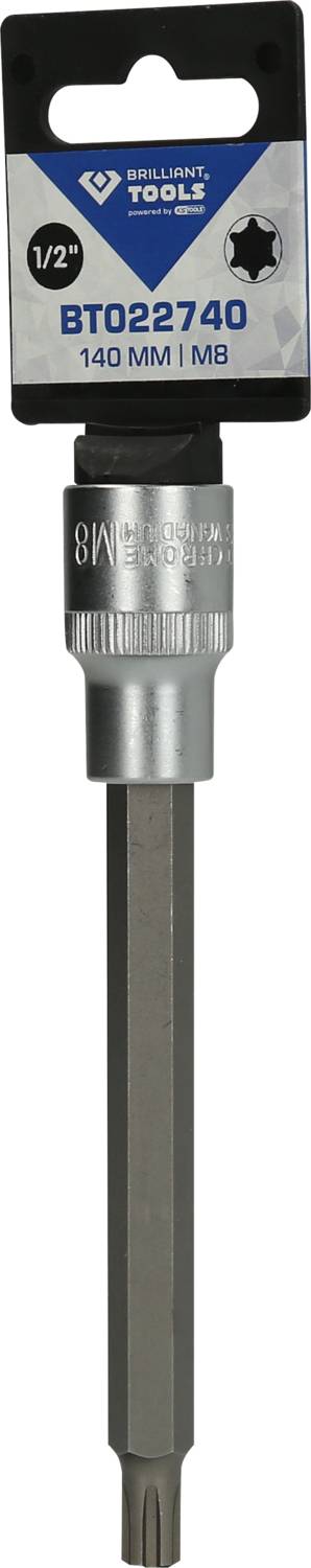 Steckschlüssel-Einsatz mit T-Profil 1/2 Zoll, 140 mm Länge, Silber. Verpackung zeigt Produktnummer BT022740.