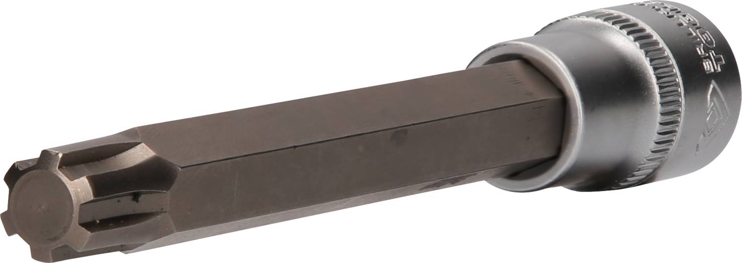 Ein Vielzahn-Bit aus Metall mit zylindrischem Schaft. Wird häufig für Schraubverbindungen in Maschinenbau und Automobilindustrie verwendet.